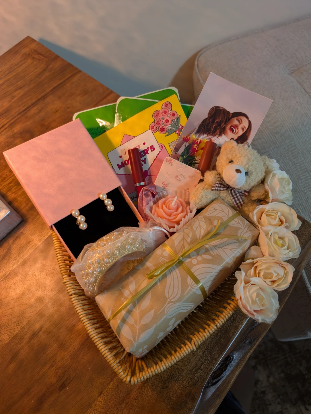 Nush Mother's Day Gift Basket with Jewelry and Teddy Bear