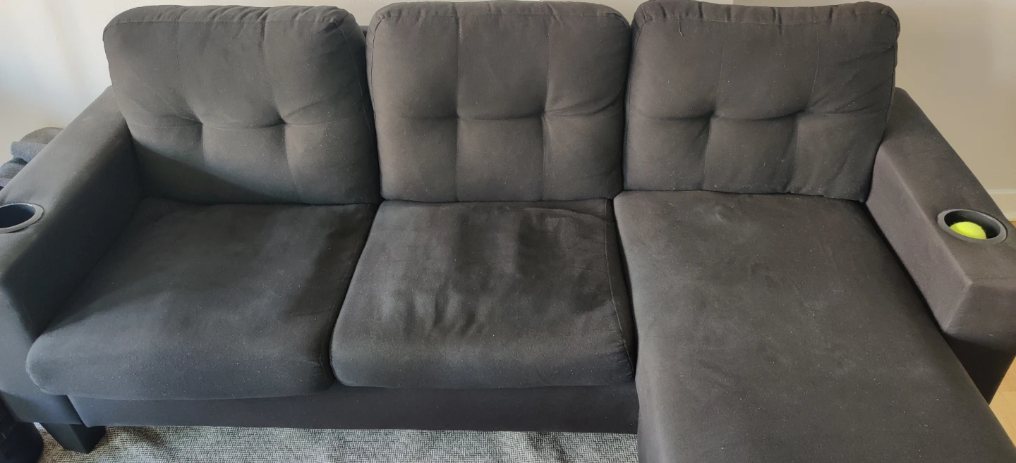 74' Black Sectional Sofa with Cup Holders - photo 2
