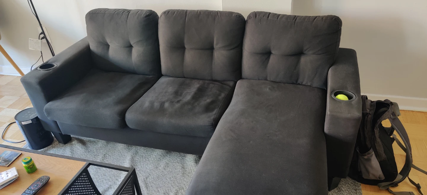 74' Black Sectional Sofa with Cup Holders - photo 3