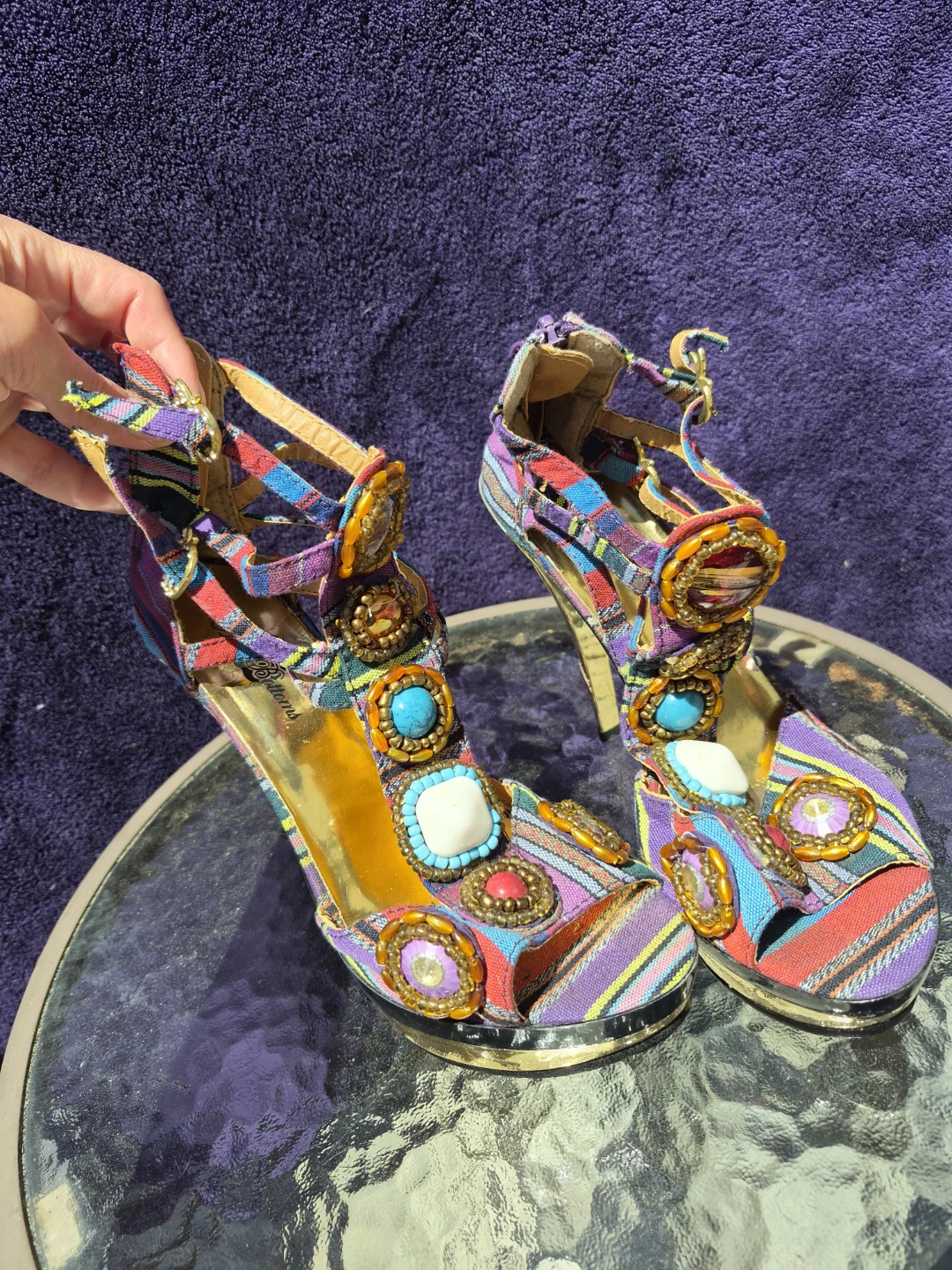 Colourful Embellished High Heel Sandals - Size 7