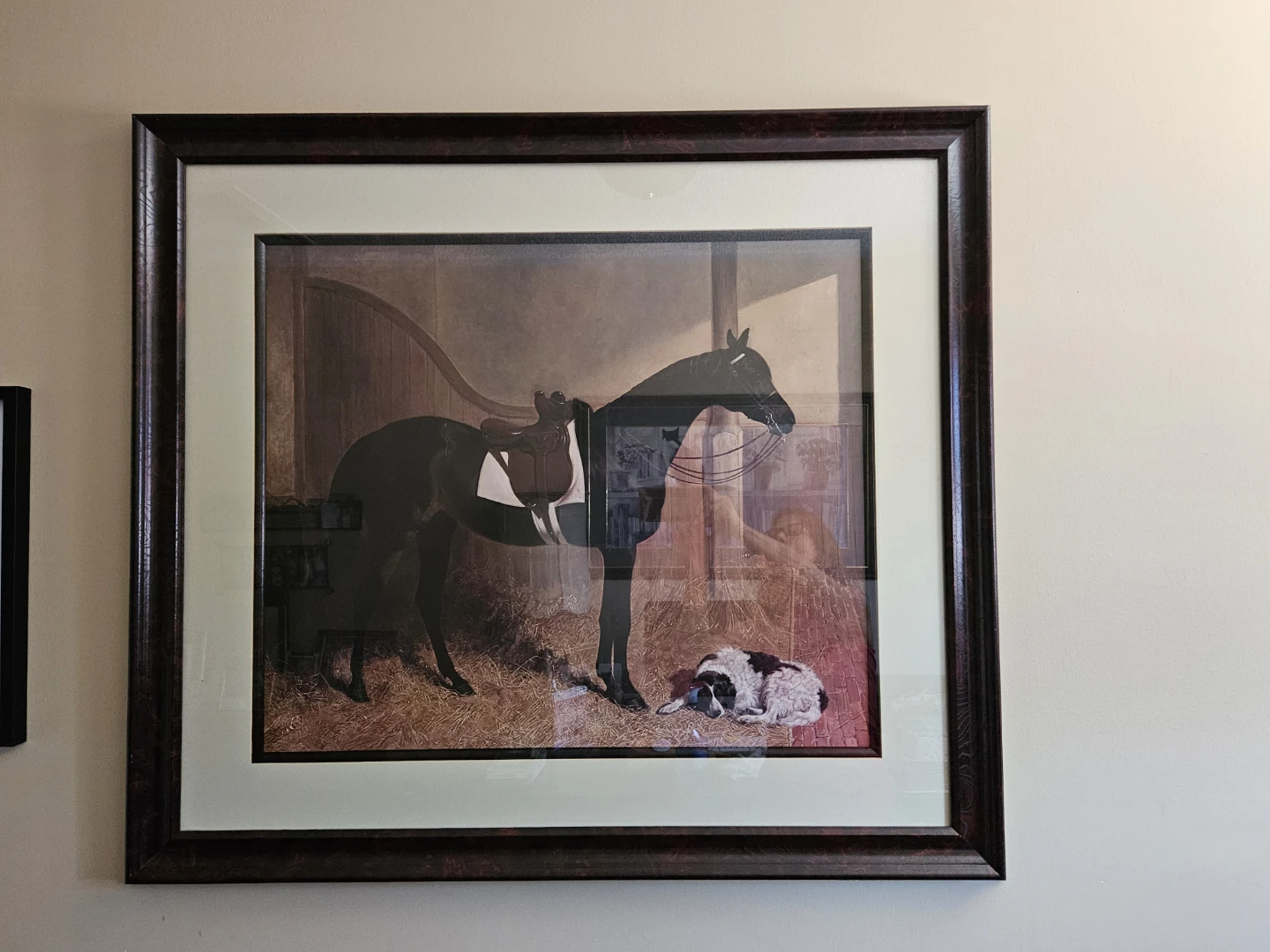 Framed Print of Horse and Dog in Stable