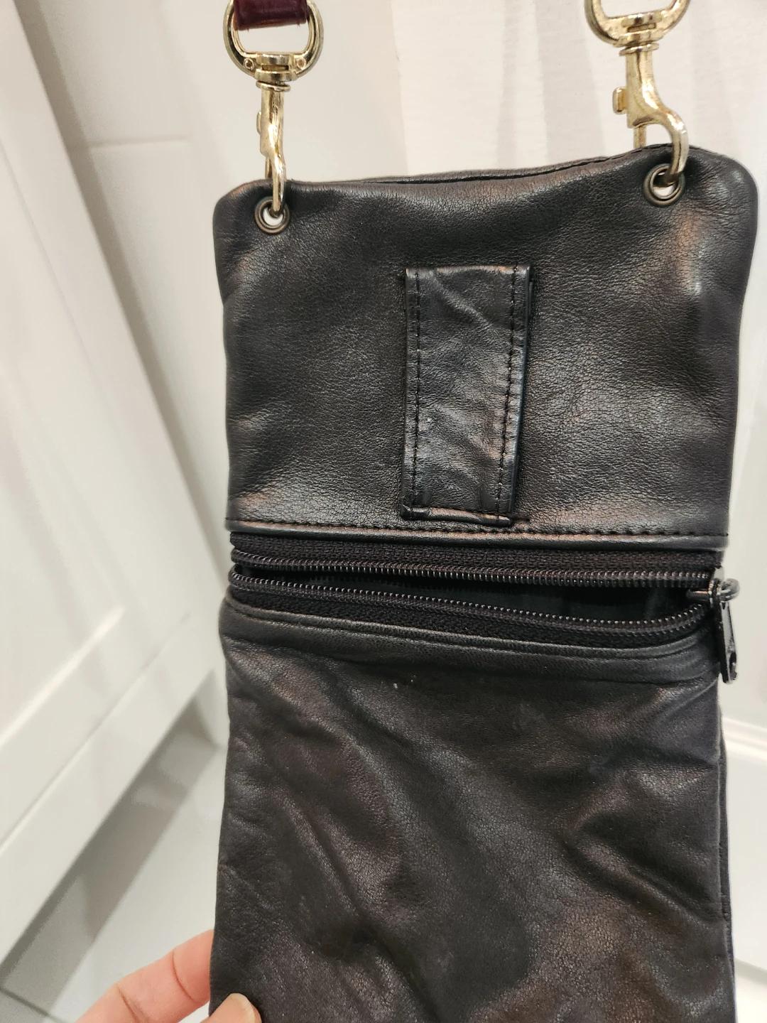 Black Leather Multi-Pocket Crossbody Bag - photo 2