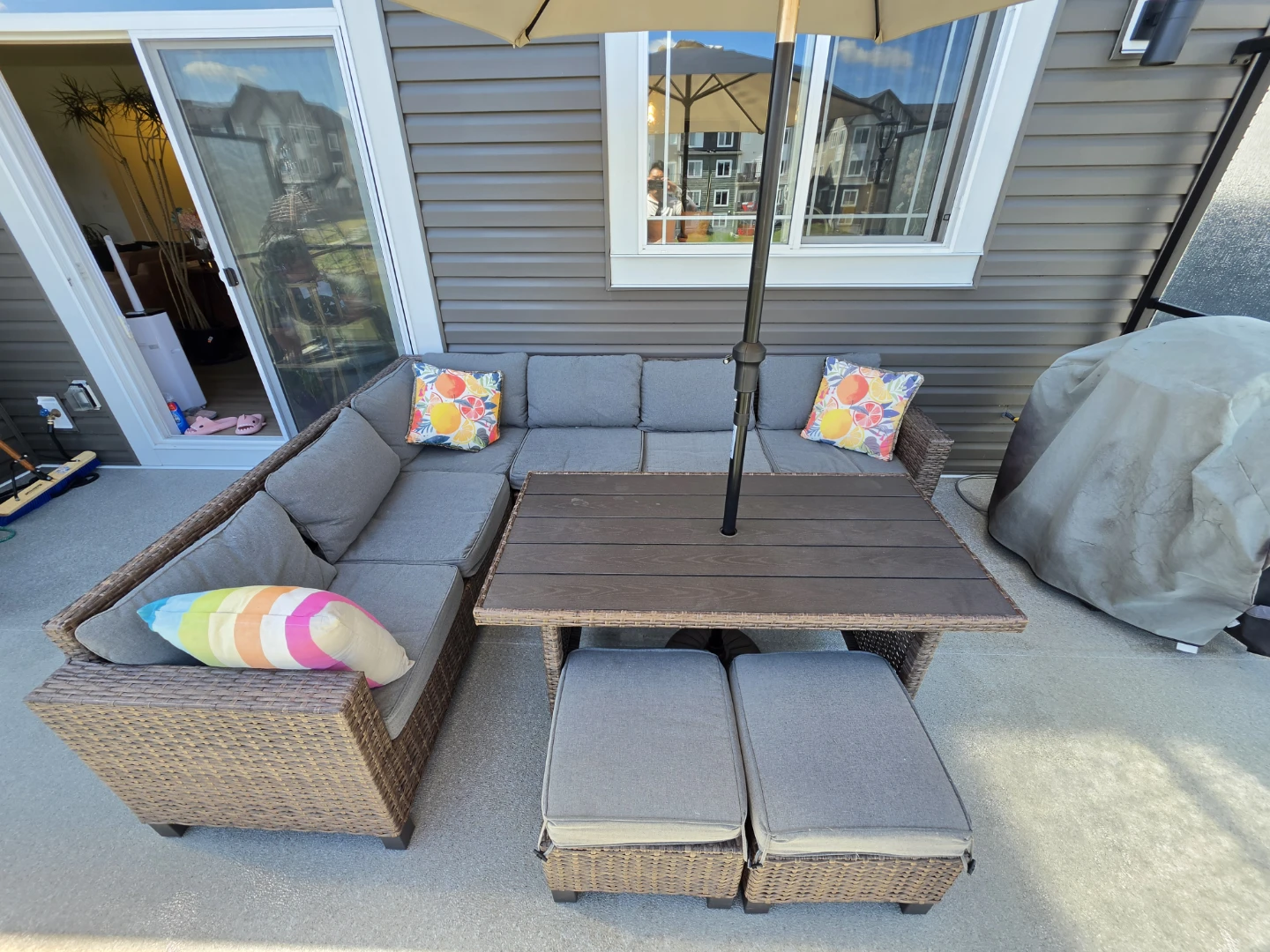 Wicker Patio Sectional Sofa Set with Table and Ottomans - photo 3