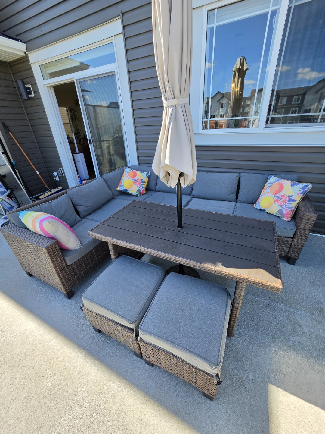 Wicker Patio Sectional Sofa Set with Table and Ottomans - photo 5