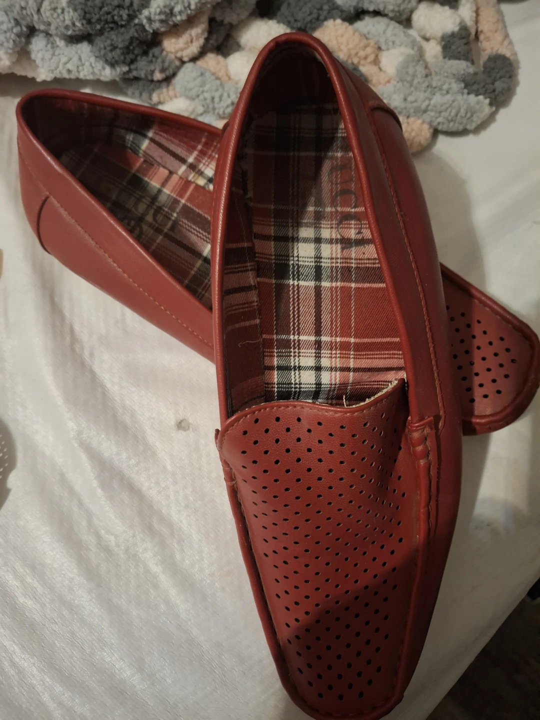 Red Gucci  Perforated calf skin Loafer Shoes