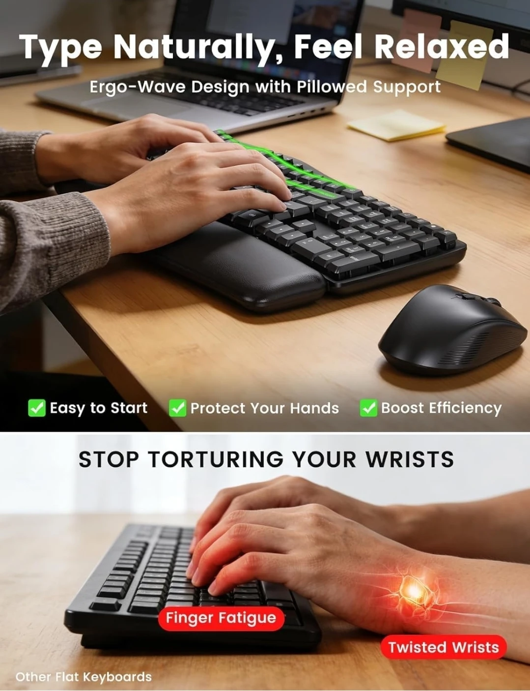 MA41 Ergonomic Wireless Keyboard and Mouse Combo - Black - photo 3