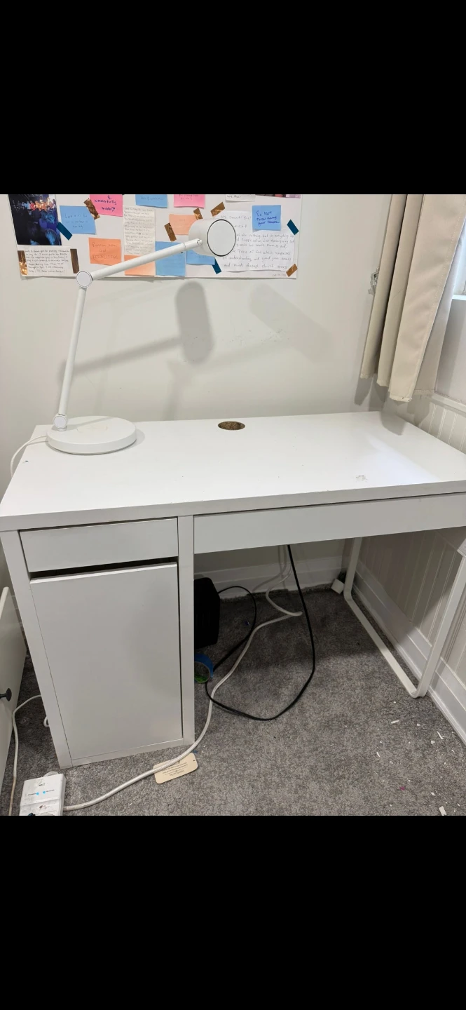White Desk with Drawer and Lamp - photo 2