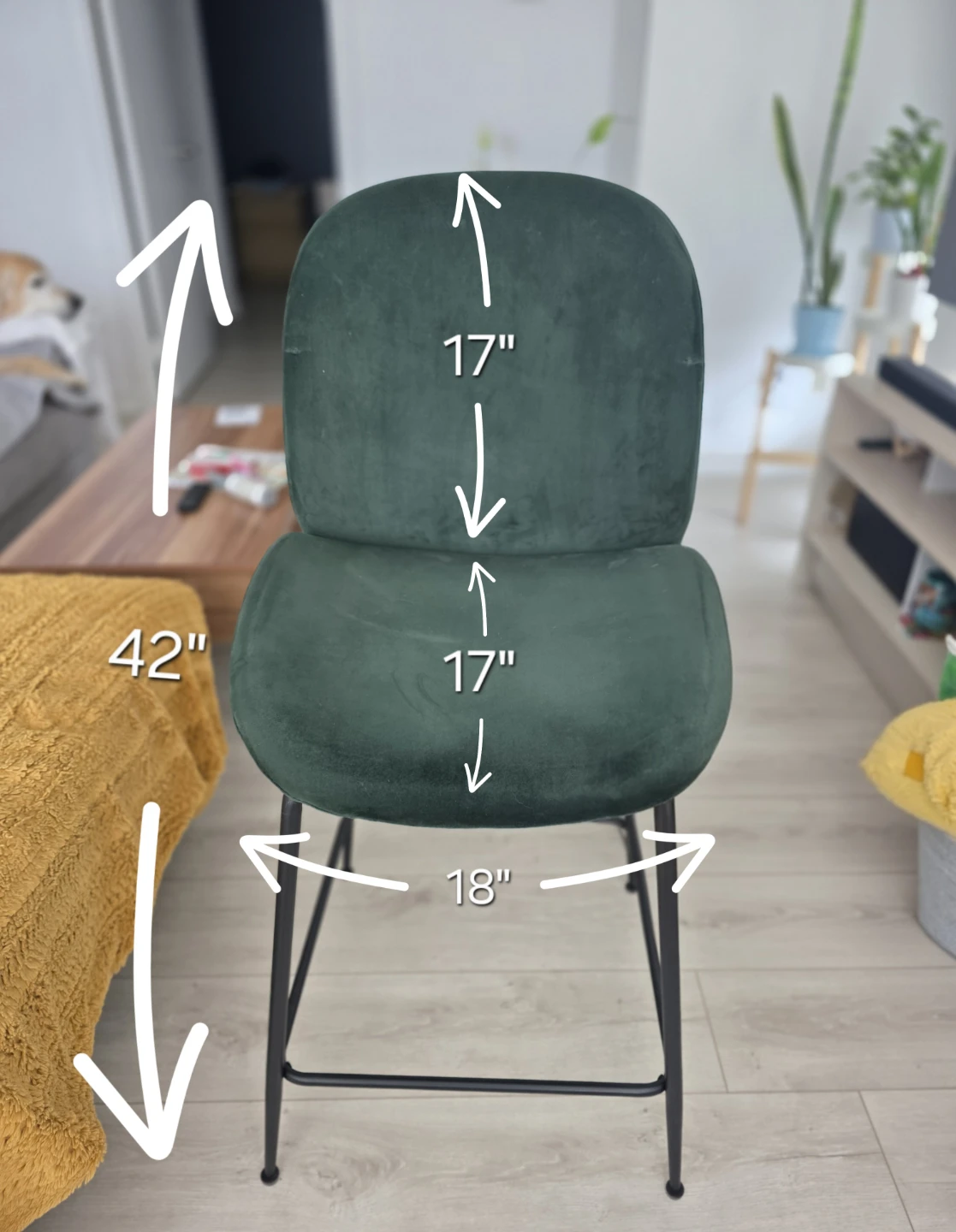 Dark Green Velvet Bar Stool - Set of 2 - photo 3