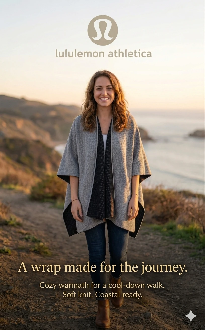 Lululemon Athletica Grey & Black Knit Wrap Poncho
