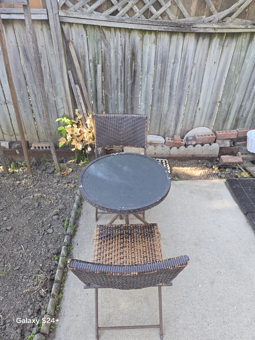 Wicker patio bistro set with table and two chairs - photo 2