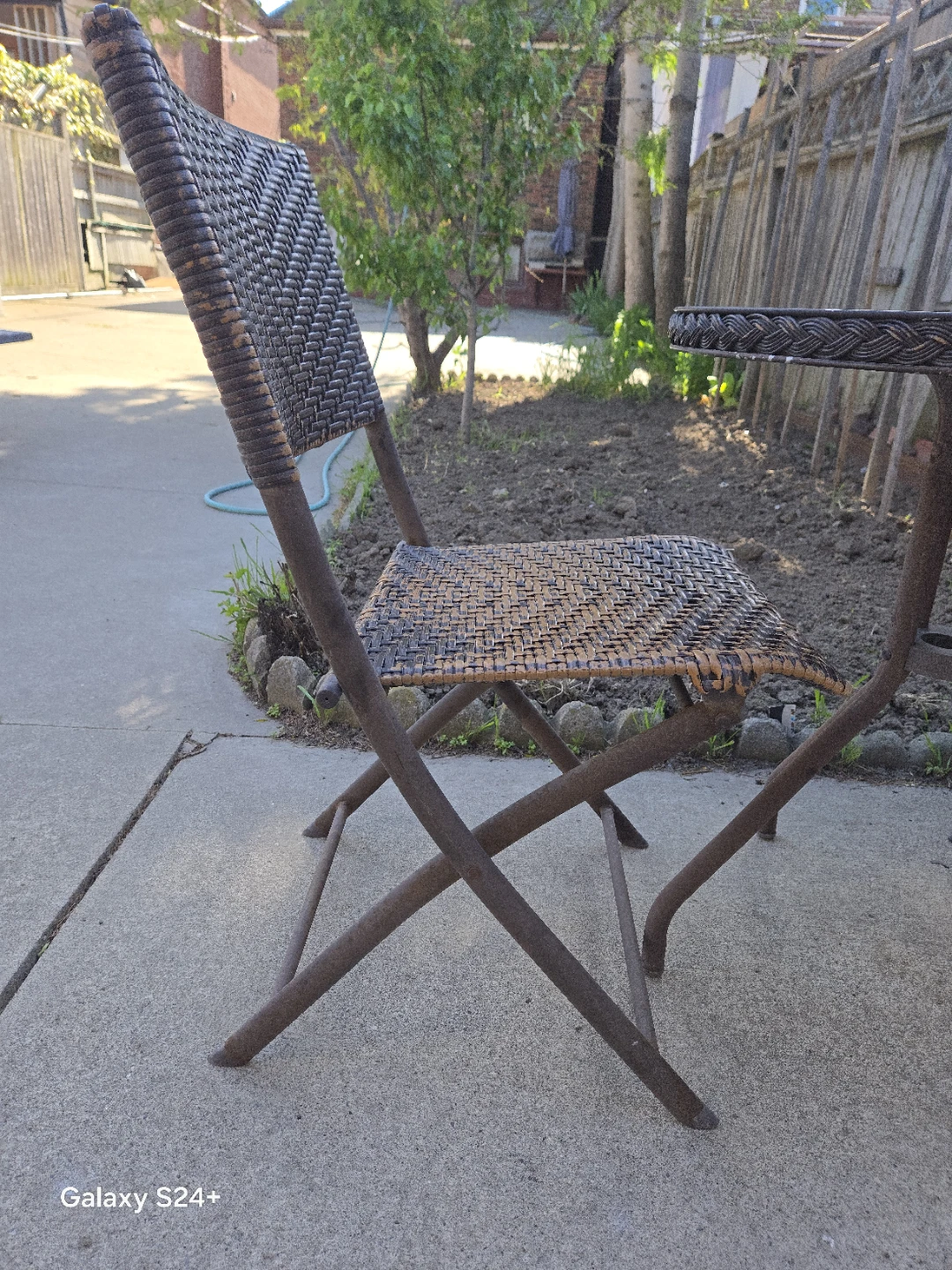 Wicker patio bistro set with table and two chairs - photo 3