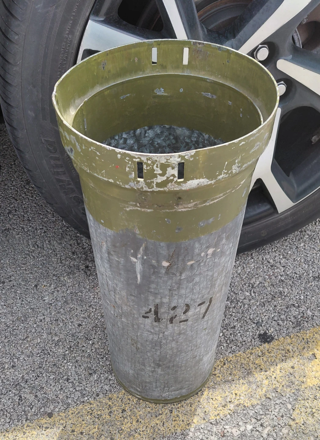 Vintage recycled metal  empty ammo canister