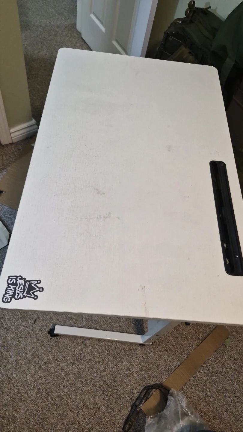 Adjustable Height White Rolling Desk