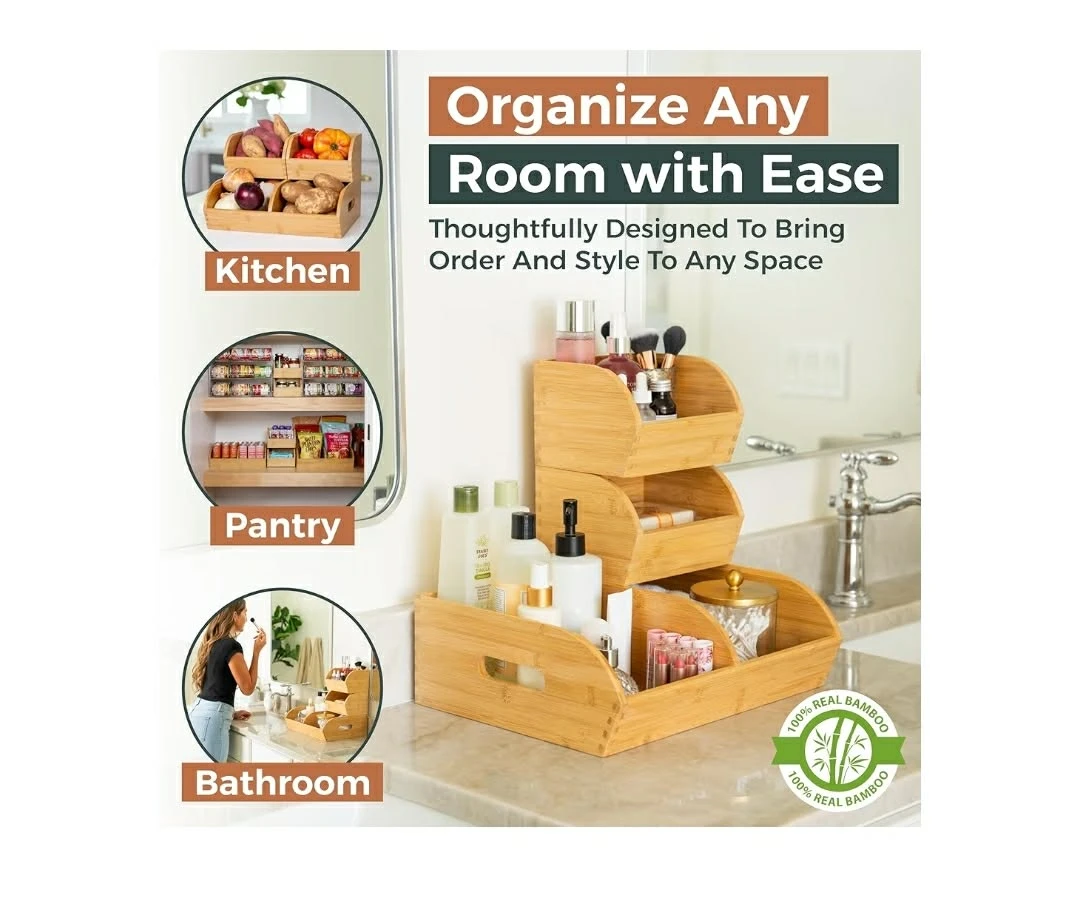 Bamboo Organizer Stackable Storage Bins