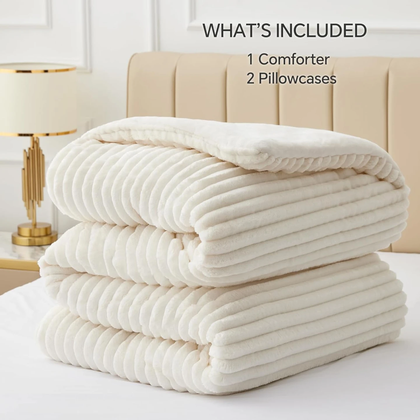 Bedelite Fleece Queen Comforter Set-WHITE -super Soft & Warm - photo 3