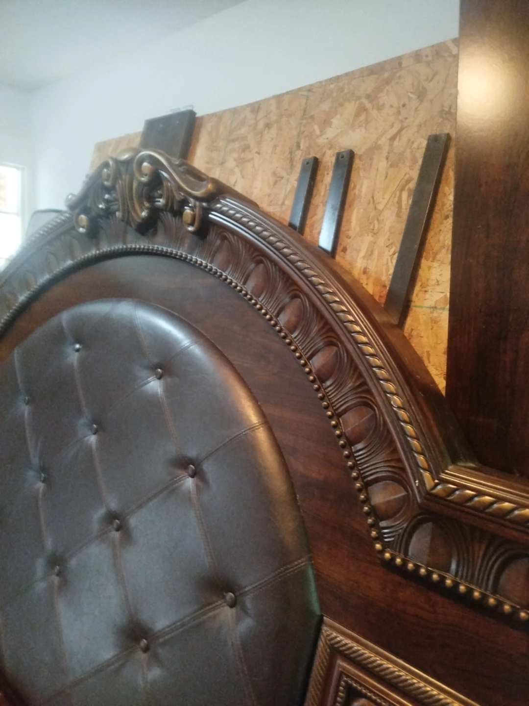 Dark Wood Tufted Headboard and Footboard - photo 2