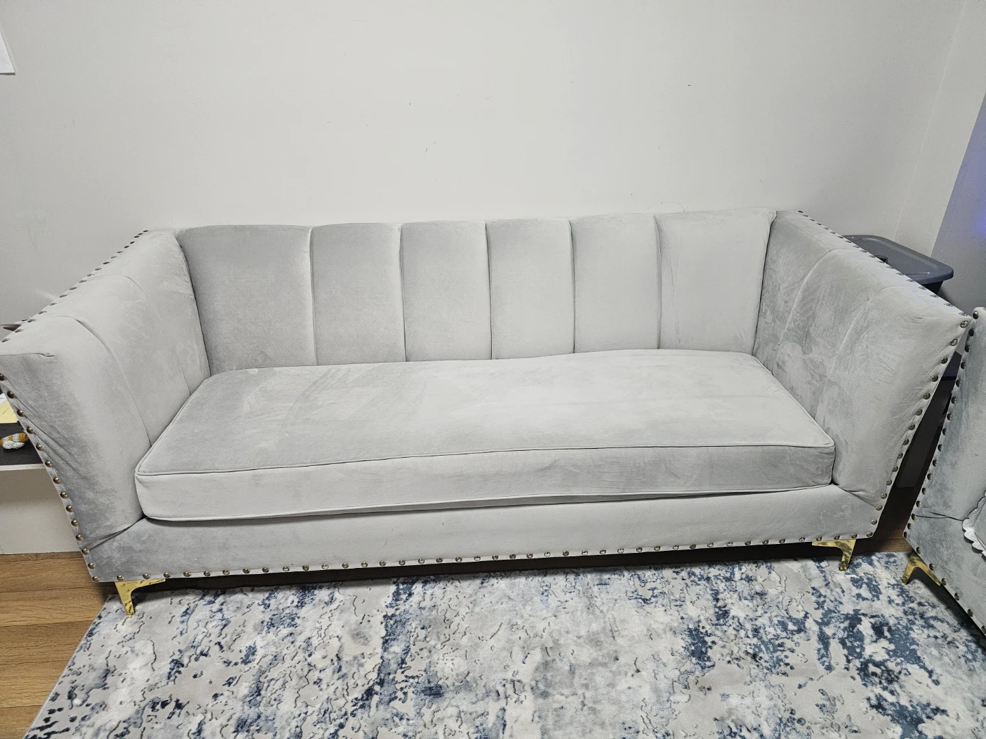 Grey Velvet Sofa with Gold Legs