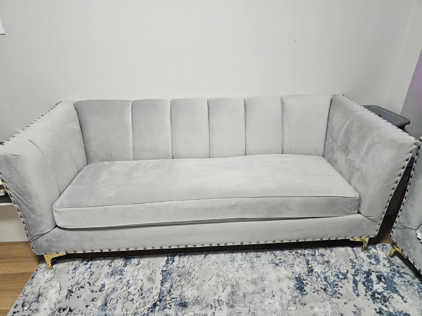 Grey Velvet Sofa with Gold Legs - photo 2