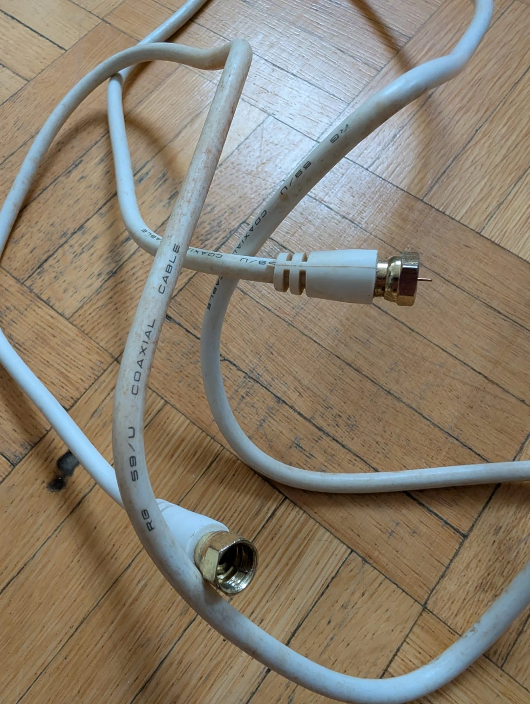 White Coaxial Cable with F-Type Connectors