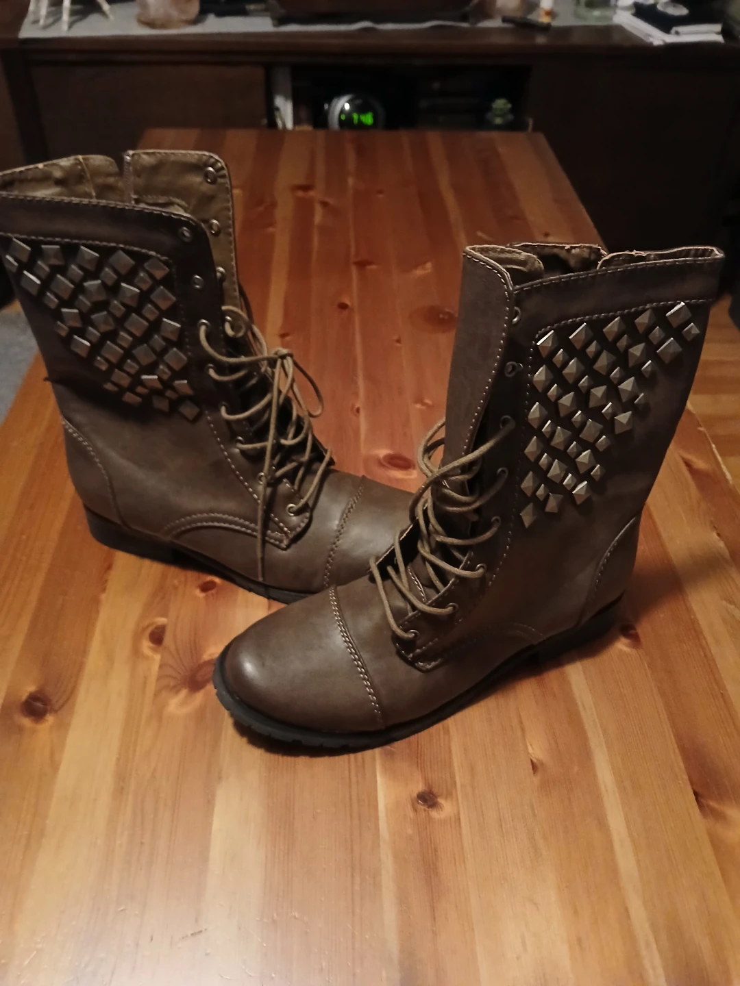 Brown Studded Combat Boots