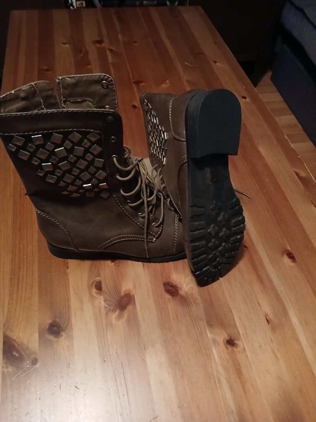 Brown Studded Combat Boots - photo 2
