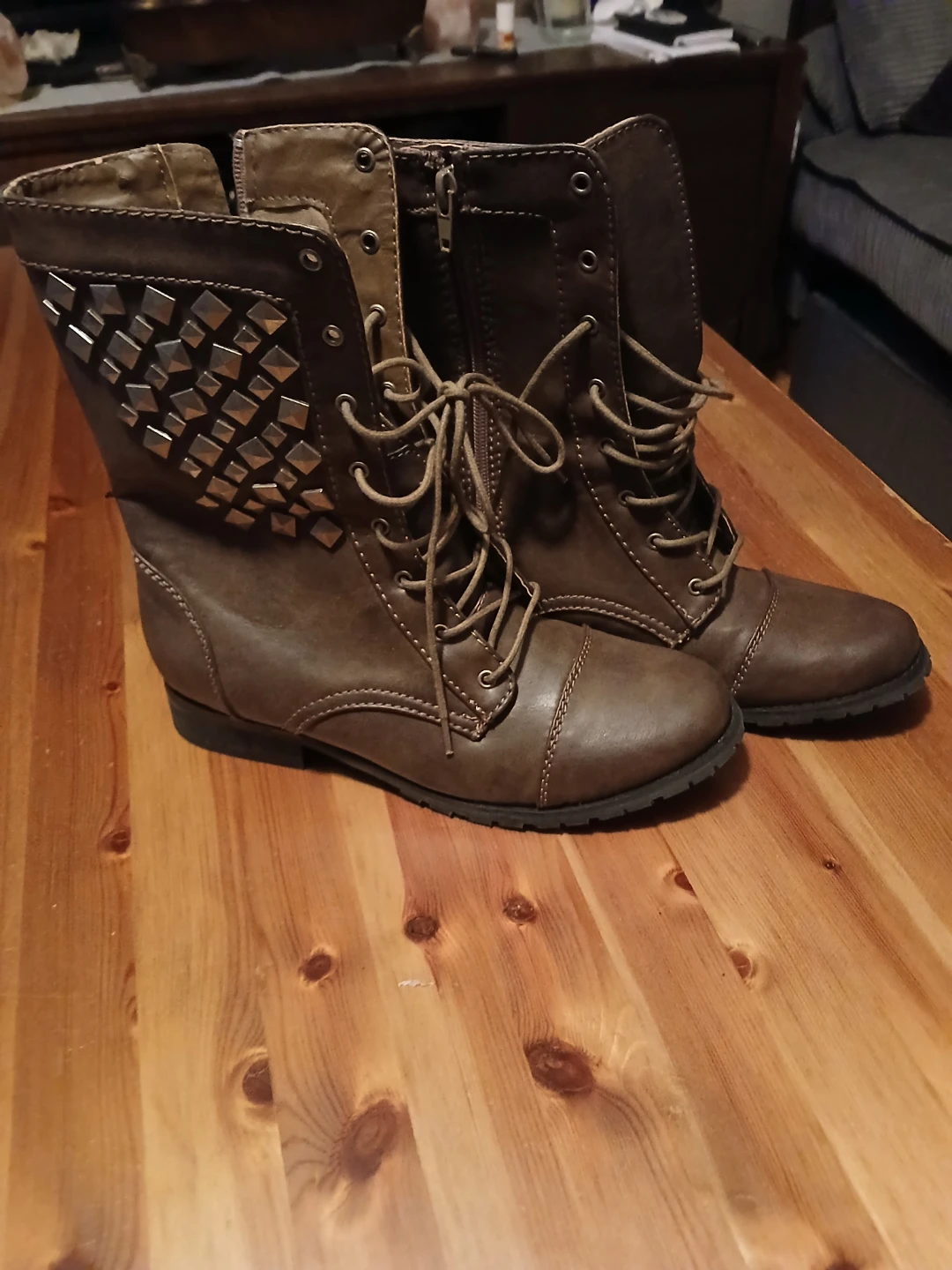 Brown Studded Combat Boots - photo 3