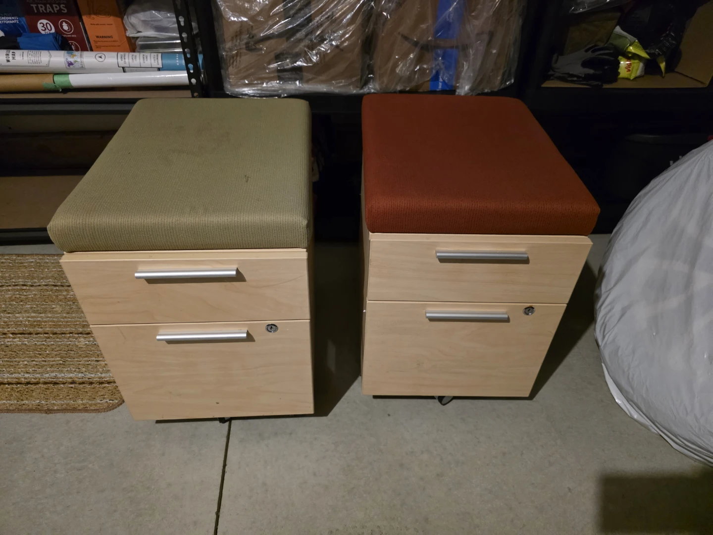Set of 2 Office Storage Pedestals - Green and Red Tops