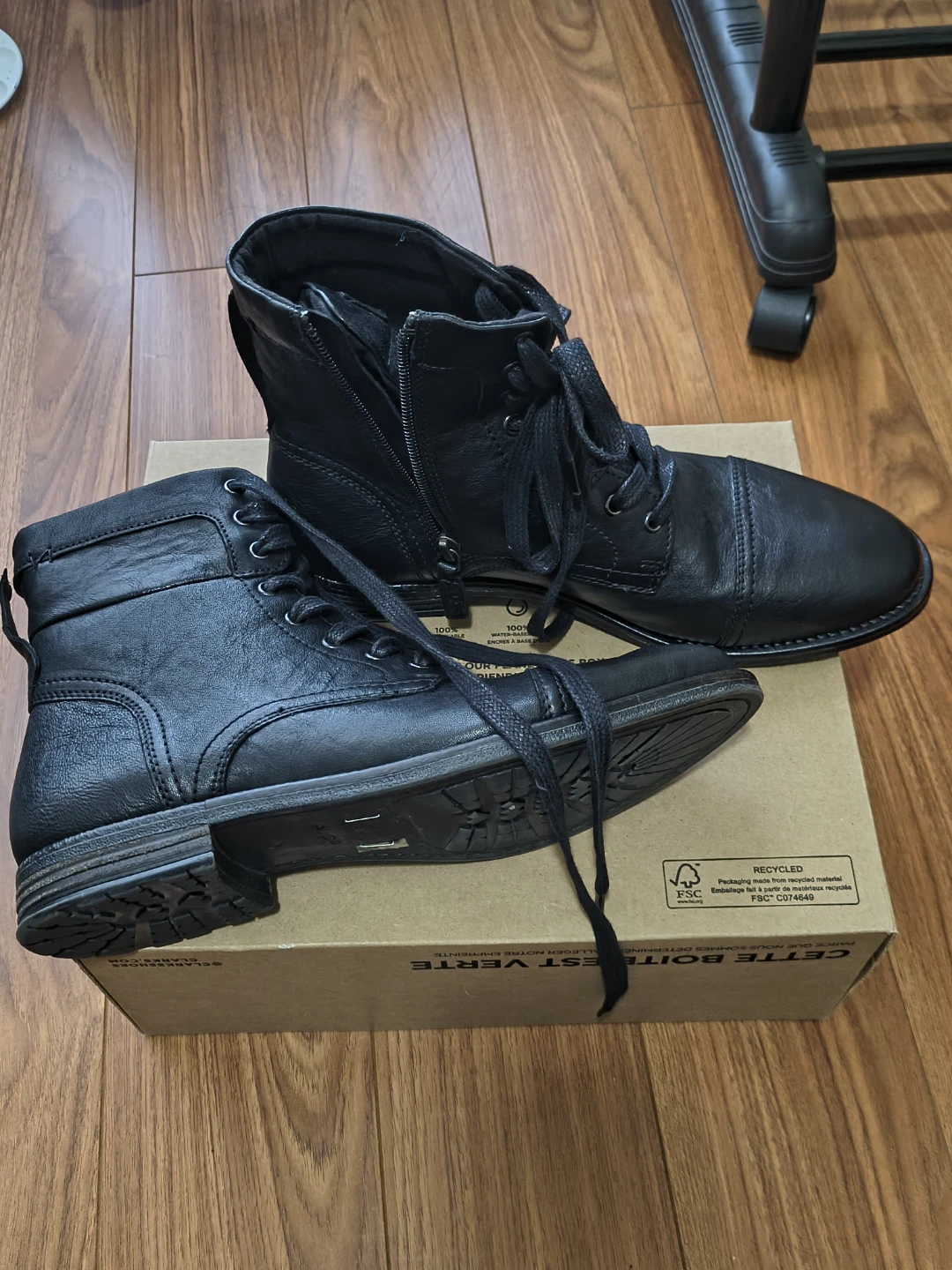 Black Leather Lace-up Ankle Boots - photo 2