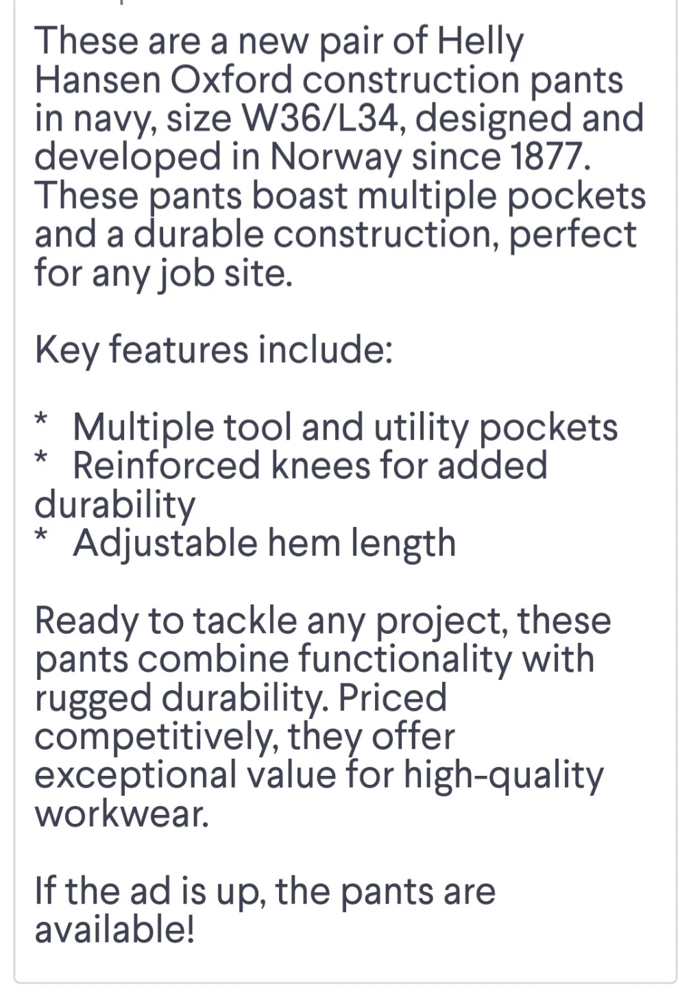 Men's Helly Hansen Oxford Construction Pants Brand New - photo 5