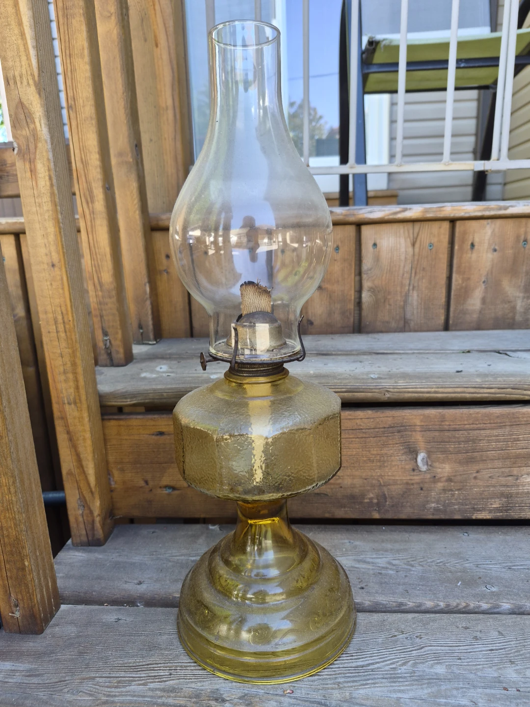 Vintage Amber Glass Oil Lamp