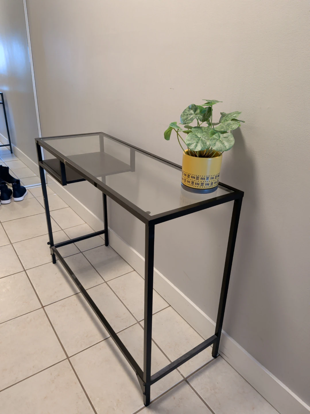 Glass Top Console Table with Black Metal Frame - photo 2
