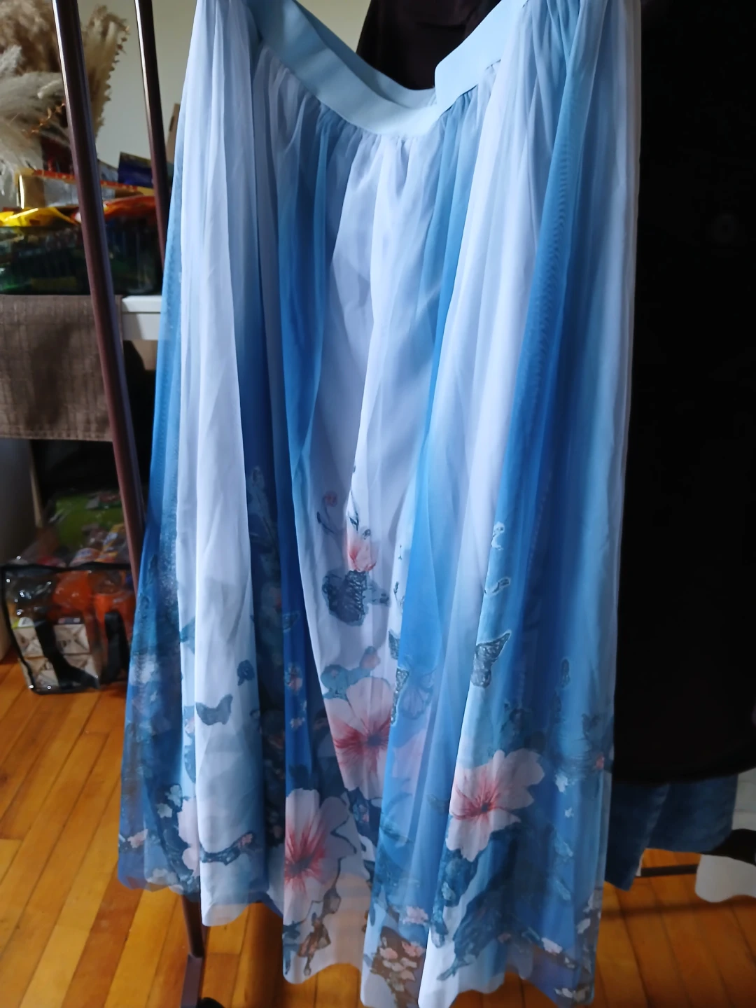 Women's Blue Floral Print Maxi Skirt