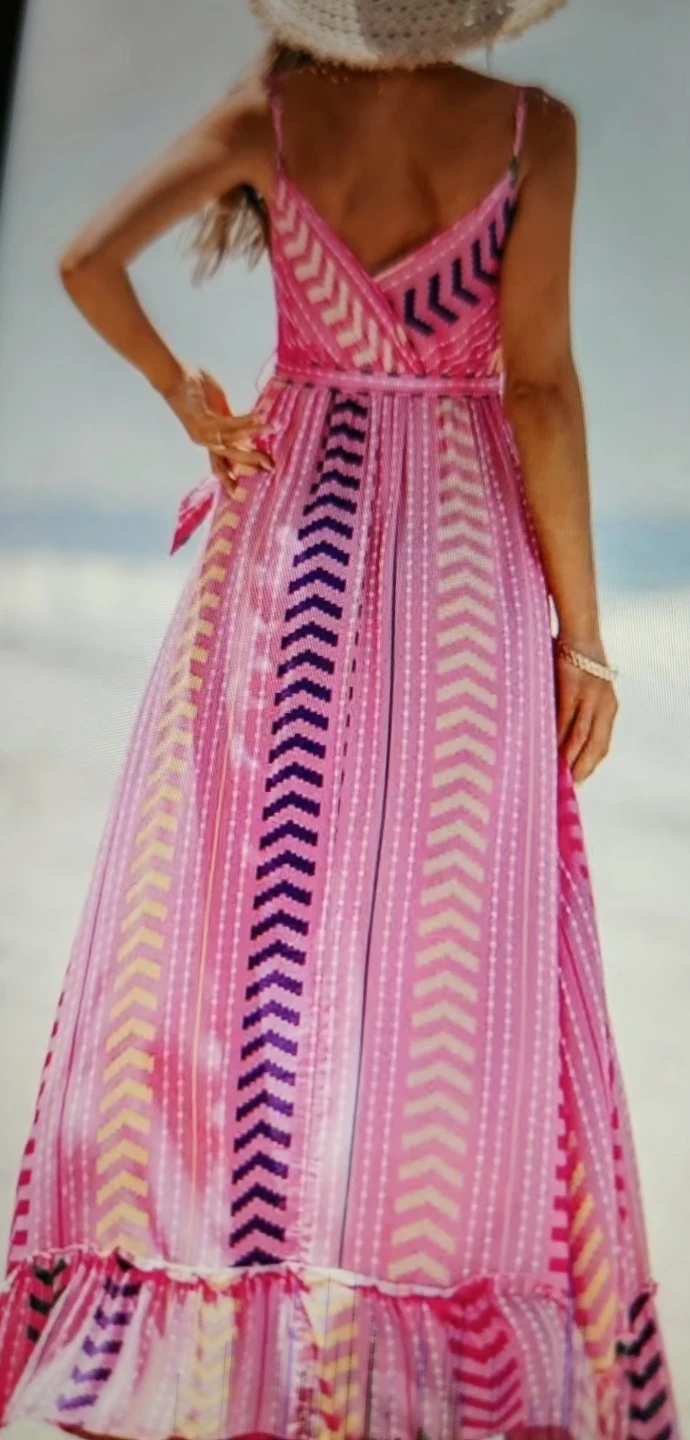 New Pink Geometric Print Maxi Dress with Pockets - photo 2