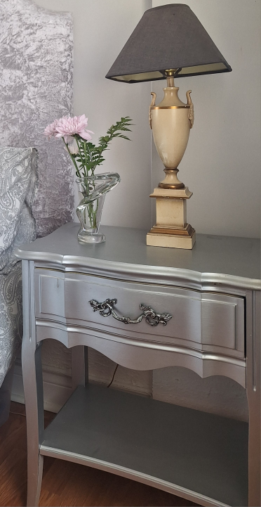 Silver French Provincial Nightstand with Drawer