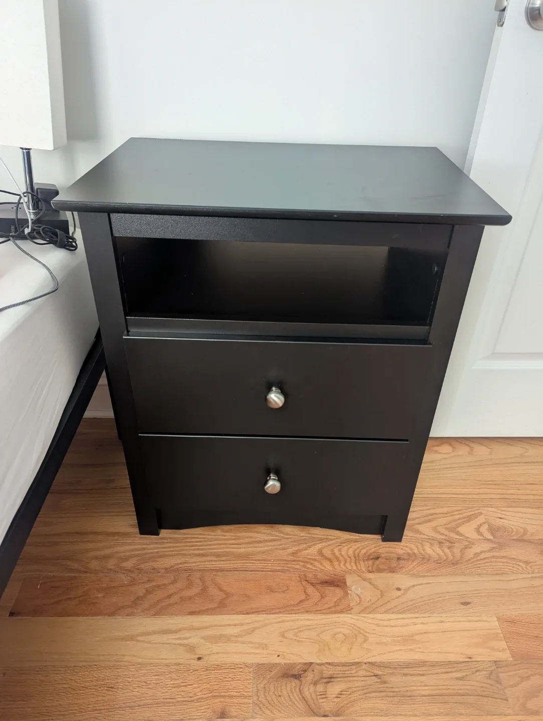 Black 2-Drawer Nightstand with Shelf