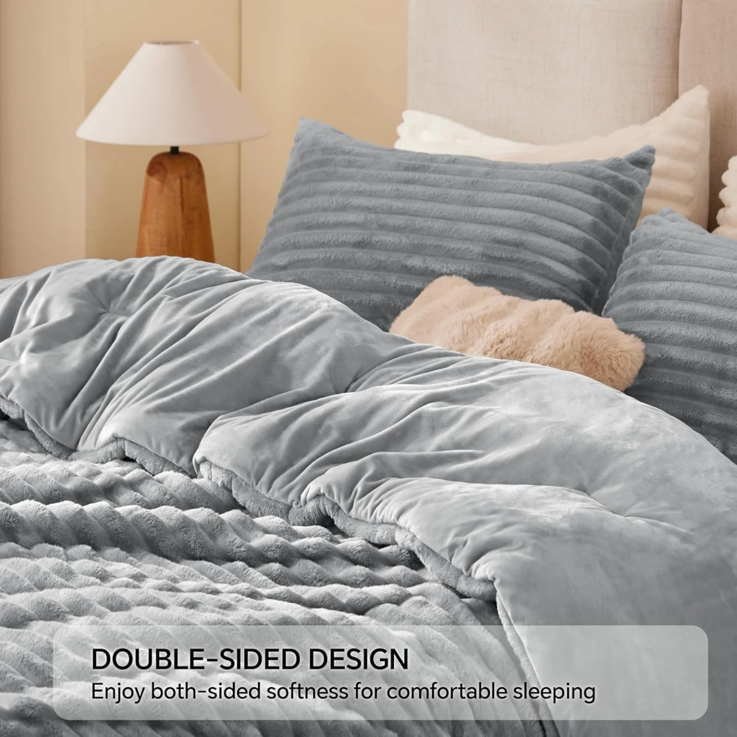 NEW BEDELITE Fleece Queen Comforter Set Grey-Super Soft - photo 2
