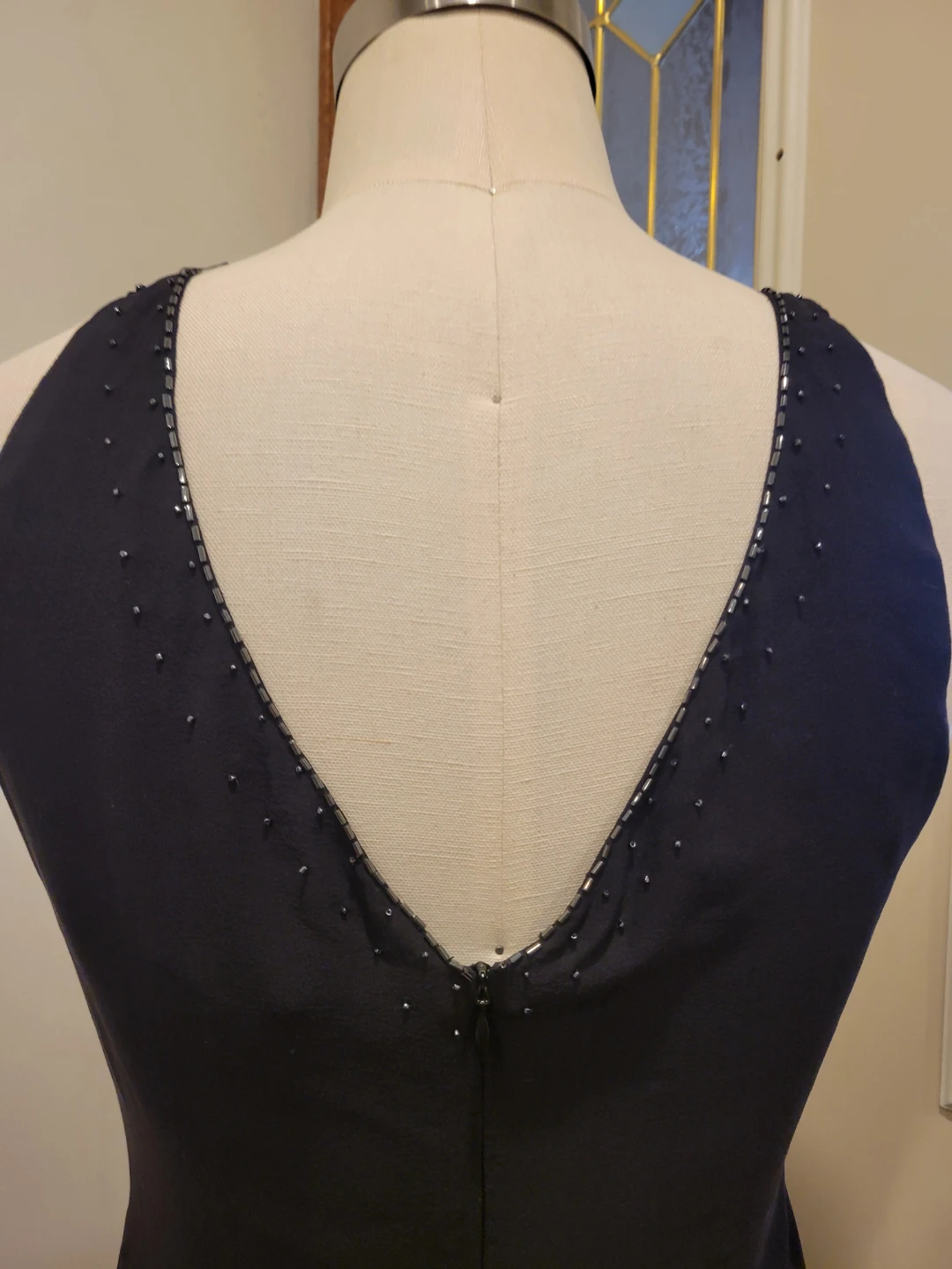 Black  Silk Beaded V-Neck Slip Dress - photo 4