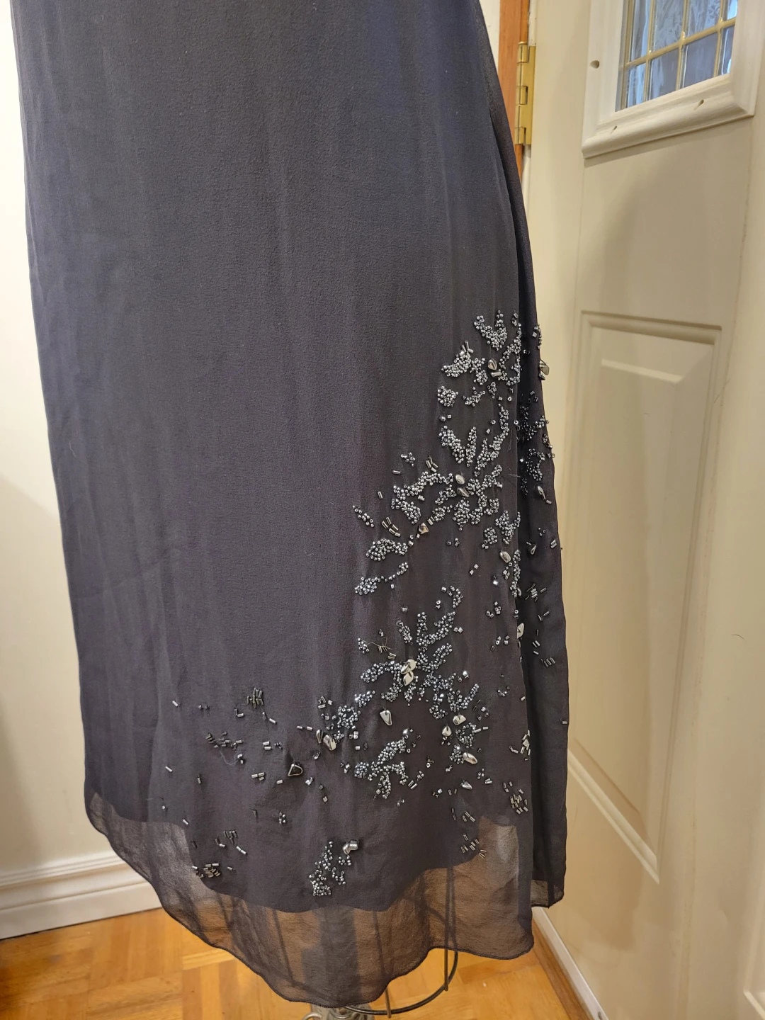 Black  Silk Beaded V-Neck Slip Dress - photo 5