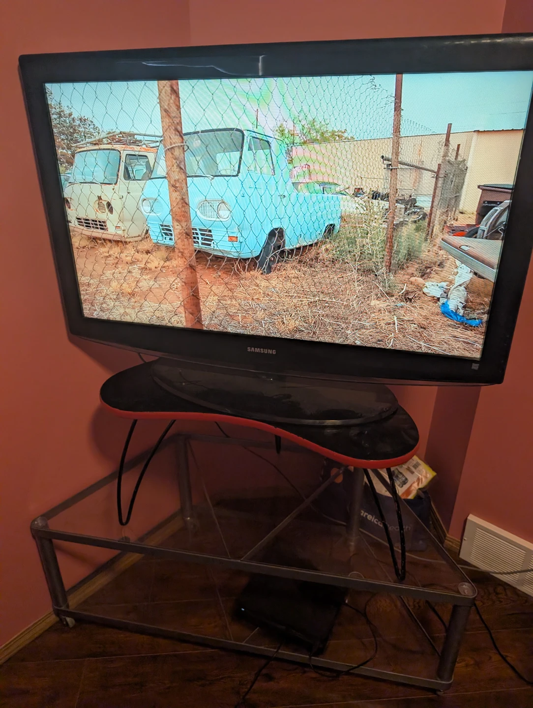 45" inch Samsung TV and remote with stands