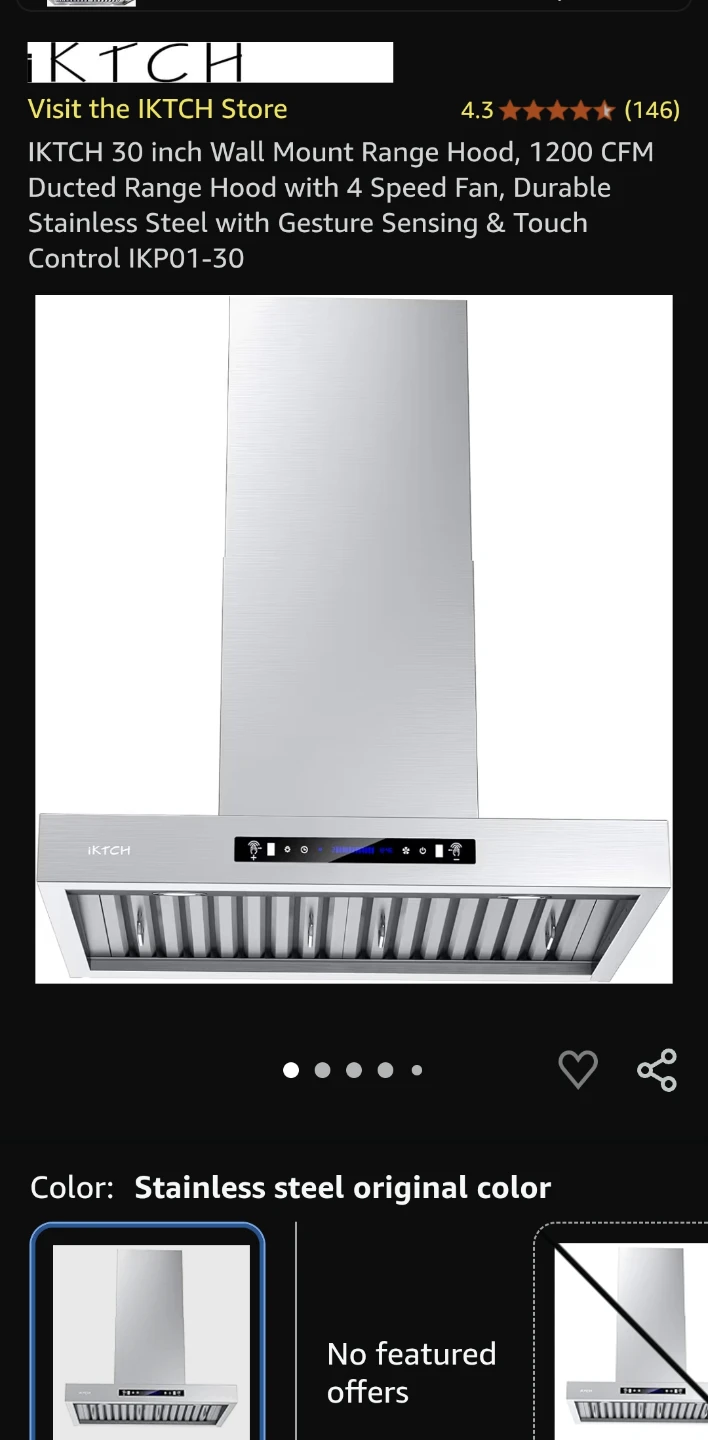 IKTCH 30 Inch Stainless Steel Wall Mount Range Hood