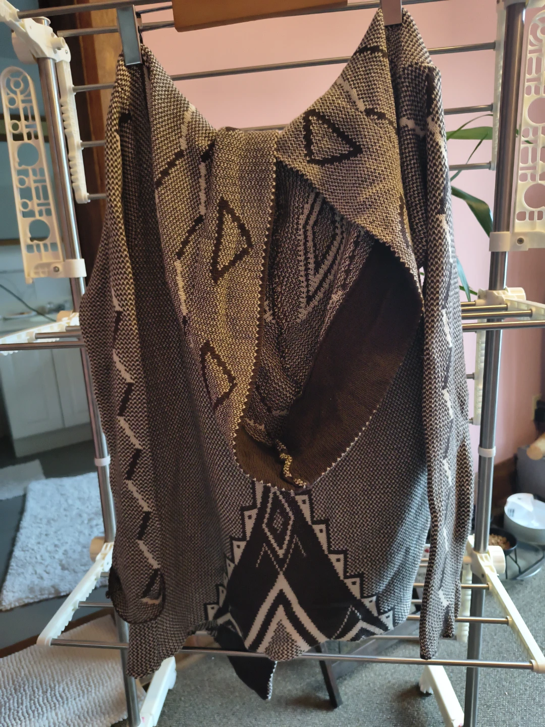 Hooded Cardigan with Geometric Pattern - photo 2