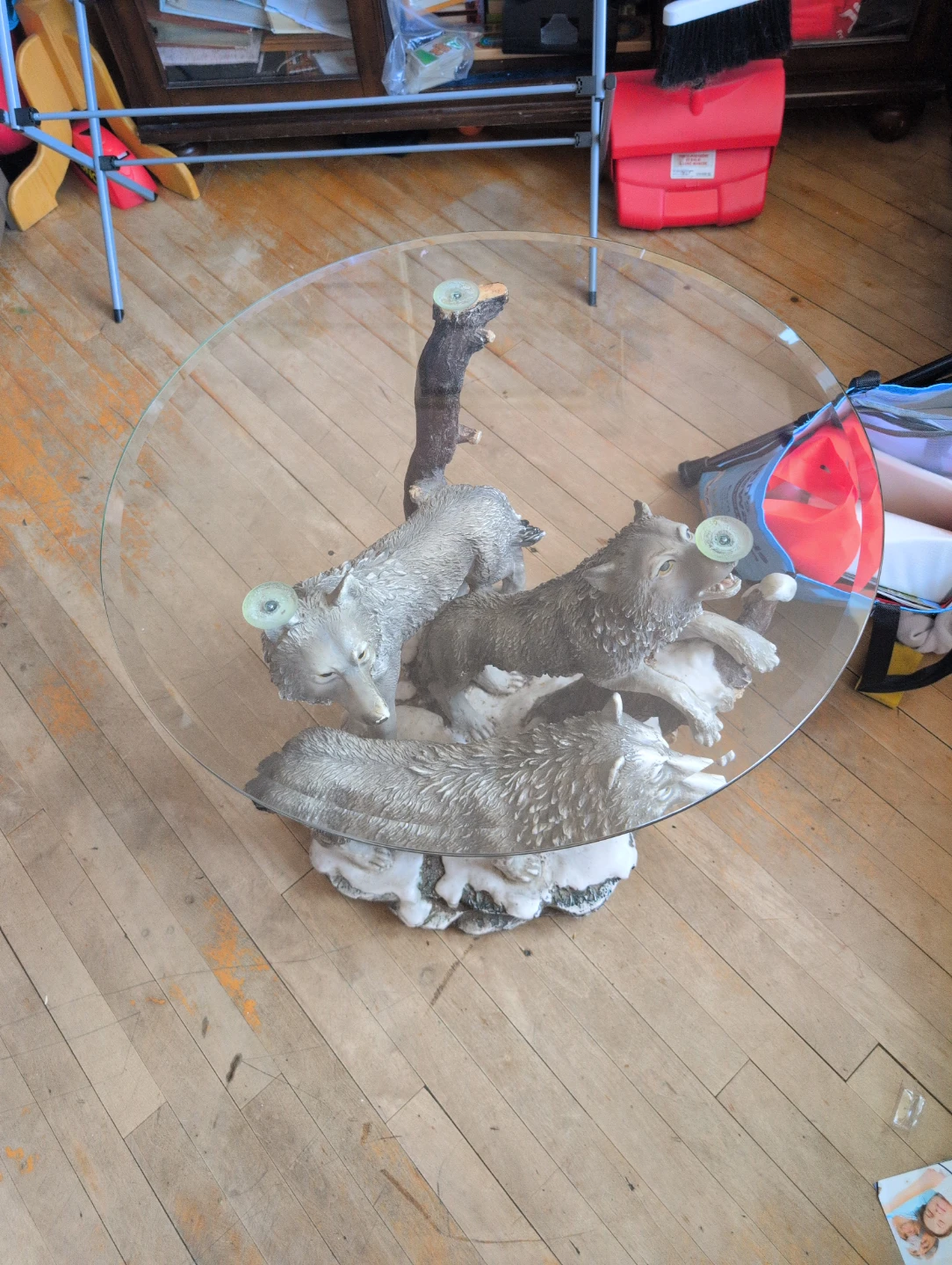 Wolf Pack Glass Top End Table