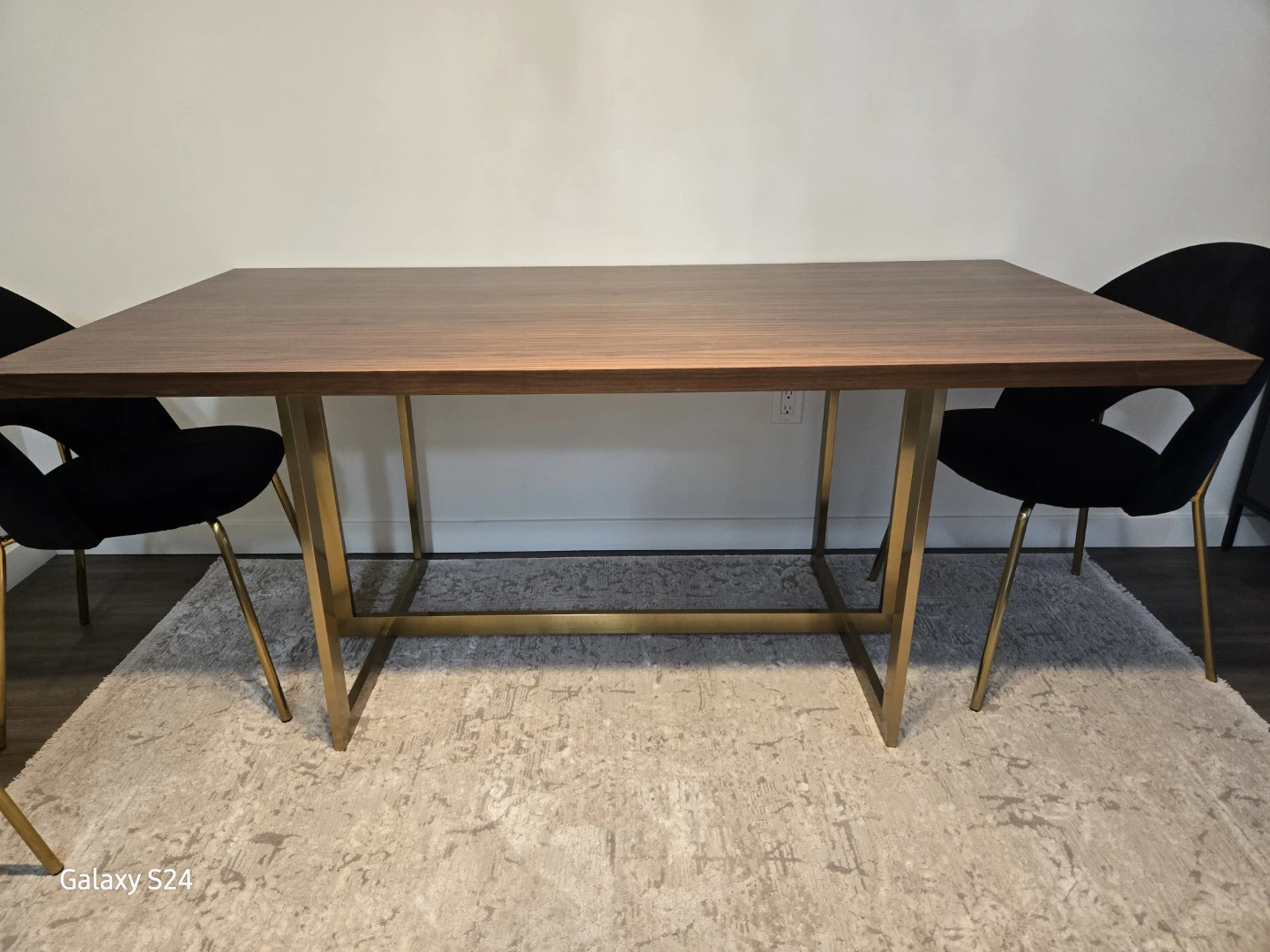 Modern Walnut Dining Table with Gold Legs