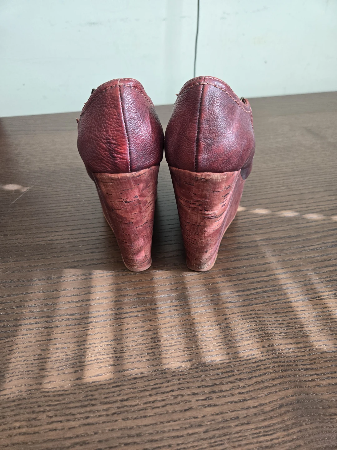Le Château Red Leather Peep-Toe Wedge Heels - Size 7 - photo 2