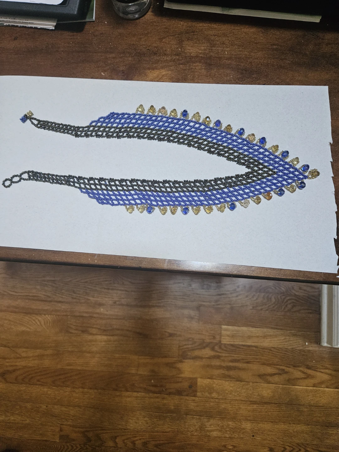 Blue and Black Beaded Necklace with Crystal Accents