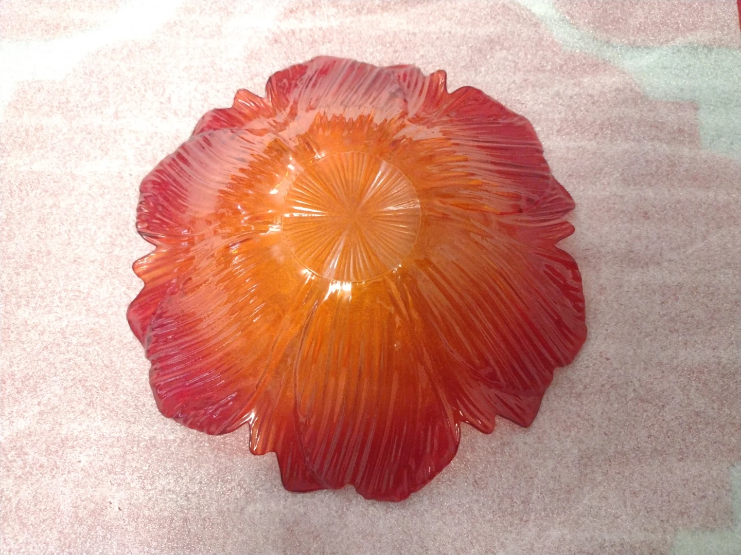 Orange and Red Glass Flower Dish - photo 4