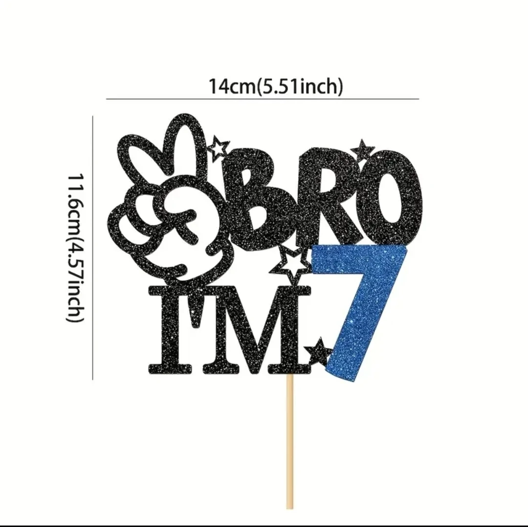 Bro I'm 7 Cake Topper Glittery Black and Blue - photo 2