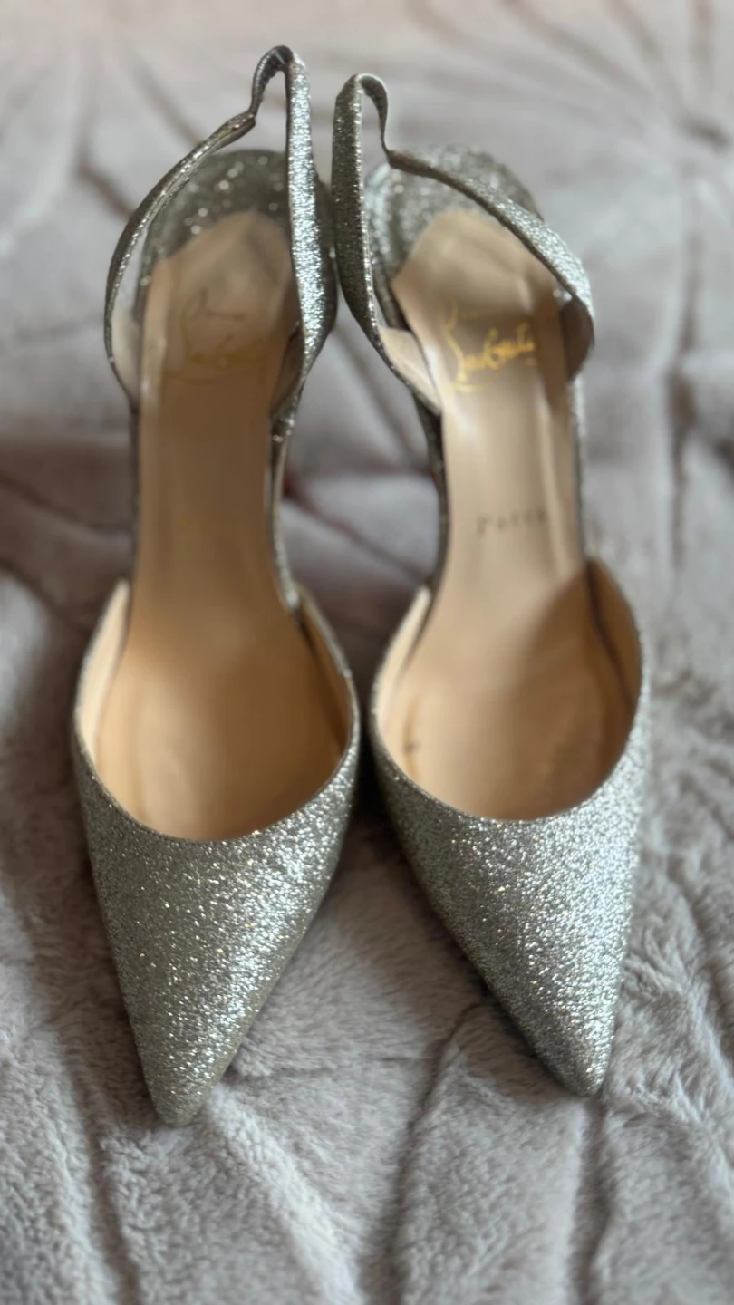 Christian Louboutin Silver Glitter Slingback Heels - Size 37