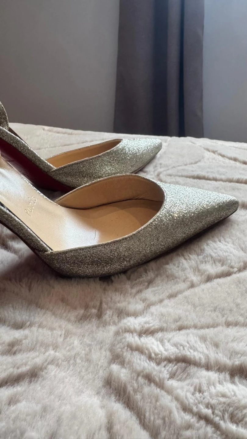 Christian Louboutin Silver Glitter Slingback Heels - Size 37 - photo 2