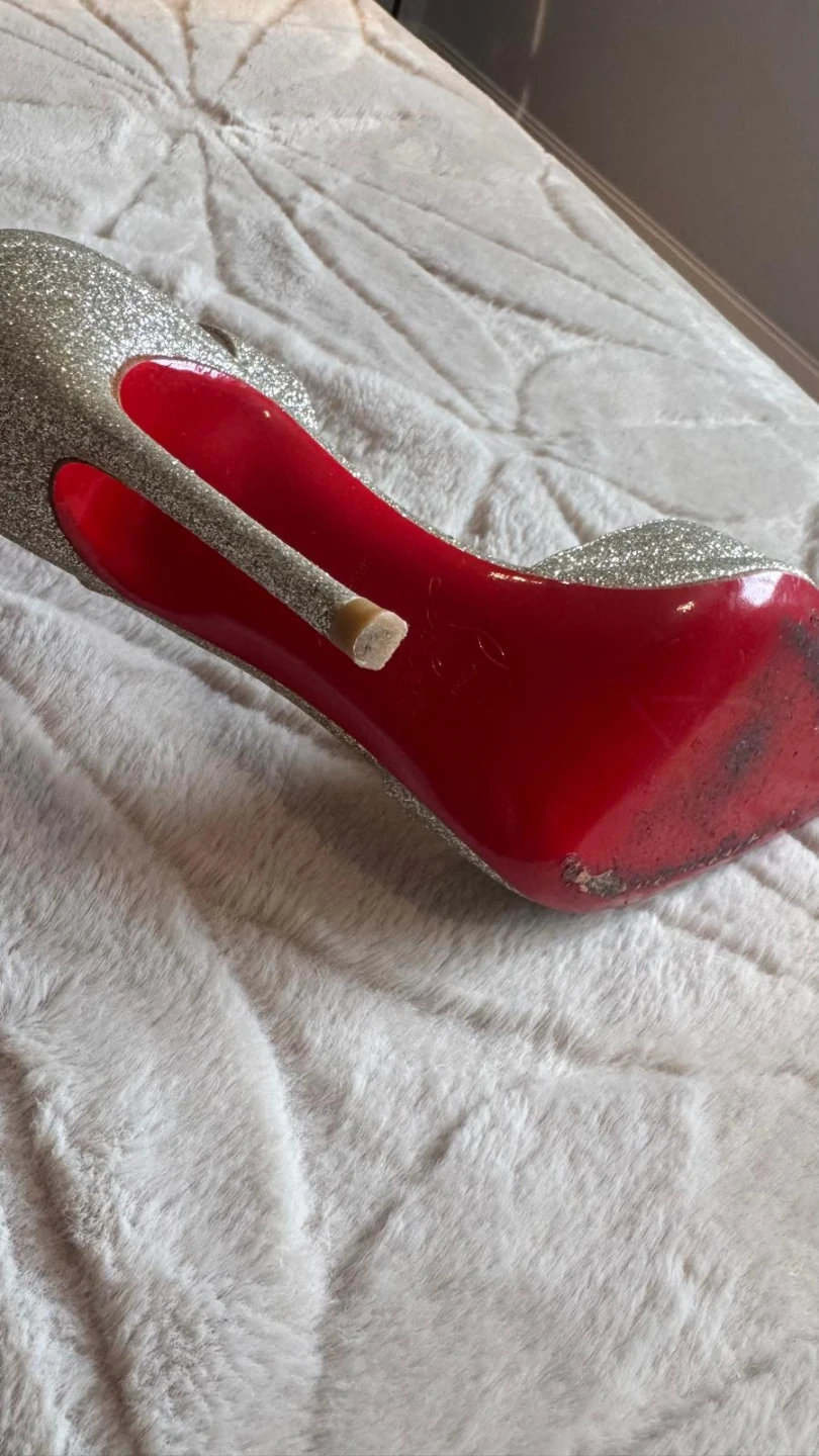 Christian Louboutin Silver Glitter Slingback Heels - Size 37 - photo 3
